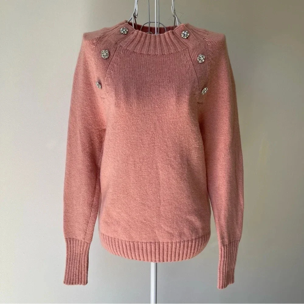 J Crew Sweater With Jeweled Buttons lamb wool blend dusty pink size XS